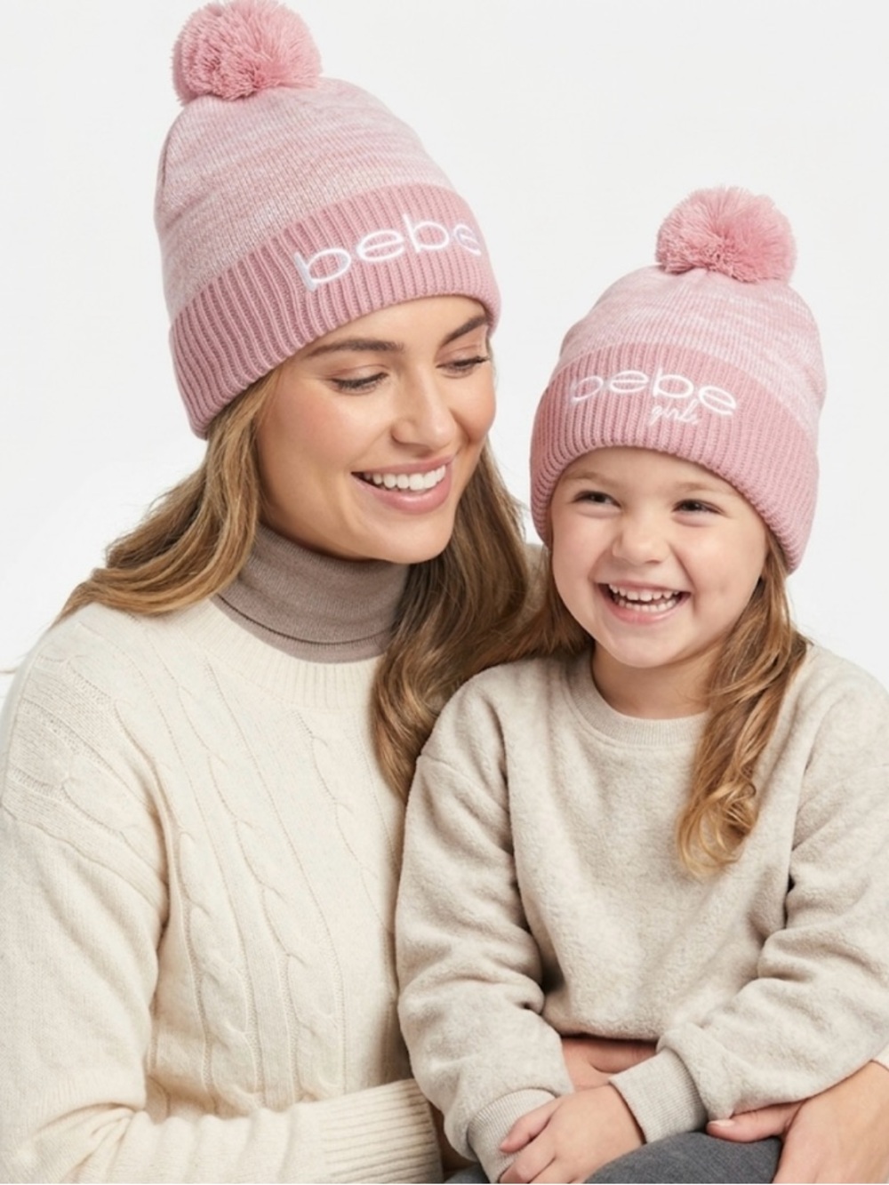 bebe Pink Knit Pom Beanie Set